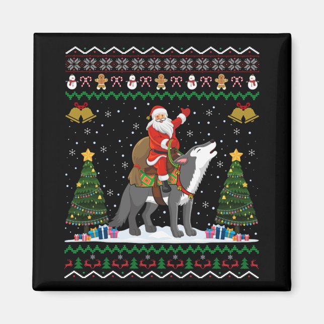 Hässliches Wolf Weihnachtsgeschenk Santa Reitwolf  Magnet (Vorne)