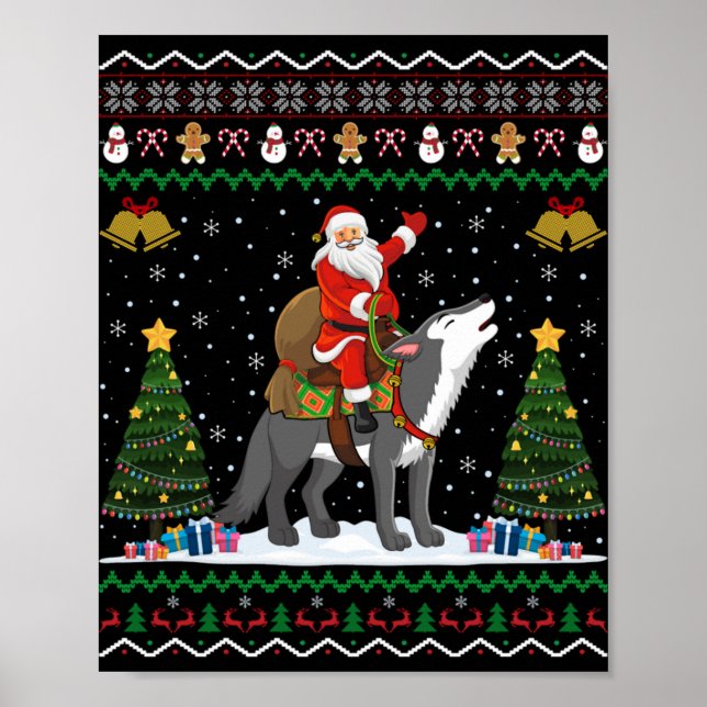 Hässliches Wolf-Weihnachtsgeschenk Santa-Reitwolf- Poster (Vorne)