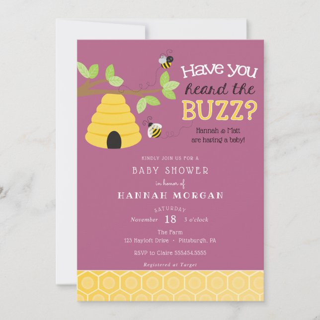 Hast du den Buzz gehört? Bee Baby Shower Einladung (Vorderseite)