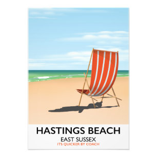 Hastings Beach, East Sussex Vintage Reiseplakat Fotodruck
