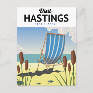 Hastings East Sussex Strand Reiseplakat Postkarte