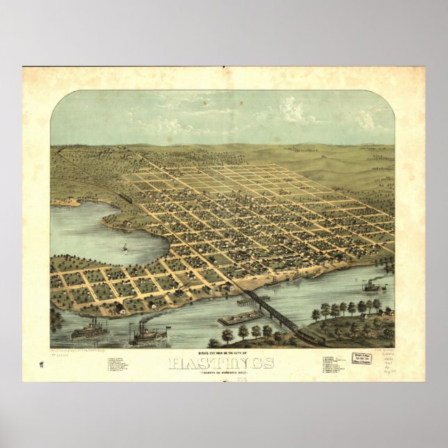 Hastings Minnesota 1867 Antique Panoramabalkarte Poster (Vorne)