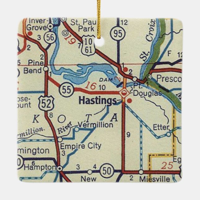 Hastings MN Vintag Map; Keramikornament (Rückseite)