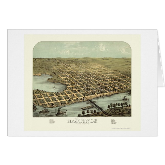Hastings, panoramische Karte Mangans - 1867 (Vorderseite (Horizontal))