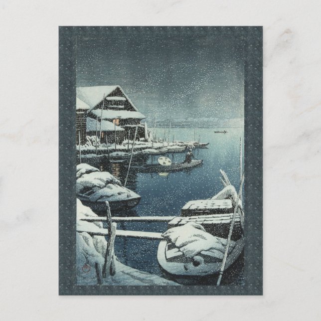 Hasui Kawase Winter Snow Lake Scene  Postkarte (Vorderseite)