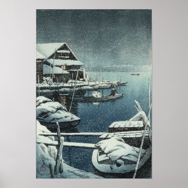 Hasui Kawase Winter Snow Lake Scene Print Poster (Vorne)