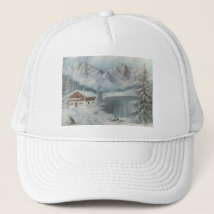Hat Ann Hayes Malerei bayerischer Schneeszene Truckerkappe