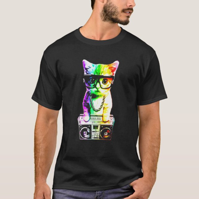 Hat Boombox Cat T-Shirt (Vorderseite)