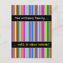 "... HAT EINE NEUE ZUHAUSE!" + Farbstreifen Ankündigungspostkarte