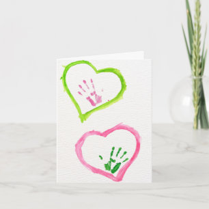 Hat einen Handabdruck auf meinem Valentinstag-Herz Dankeskarte