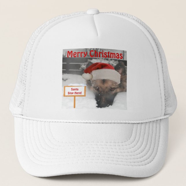 Hat German Shepherd Stopp Here Sign Truckerkappe (Vorderseite)