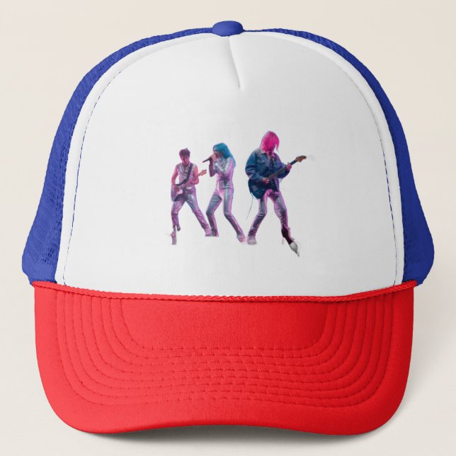 Hat Neon Synth Rock Band Retro Concert Trucker Hat Truckerkappe (Vorderseite)