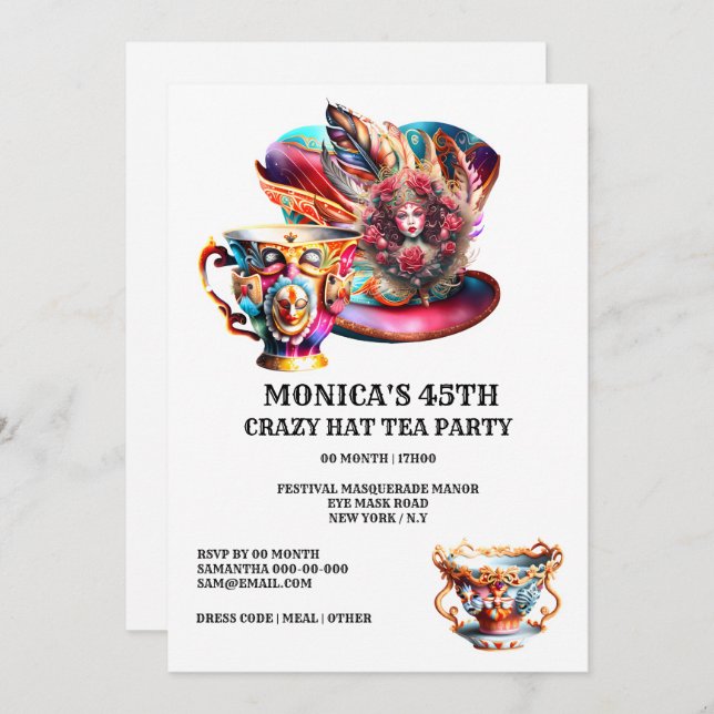 Hat Party Festival masquerade fether Damen Einladung (Vorne/Hinten)