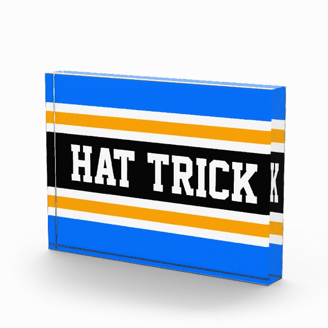 HAT TRICK Bright Blue Black Yellow Hockey Streifen Fotoblock (Rechts)