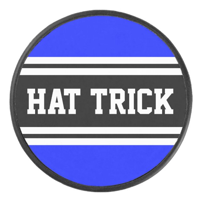 HAT TRICK Bright Blue Schwarz-weiß Racing Streifen Eishockey Puck (Vorderseite)