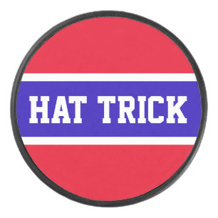 HAT TRICK Fun Sporty Bright Red White Blue Streife Eishockey Puck