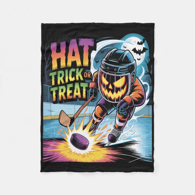 Hat Trick oder Streich Funny Eishockey Halloween K Fleecedecke (Vorderseite)