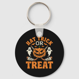 Hat Trick oder Treat Eishockeyspieler Halloween-Ko Schlüsselanhänger