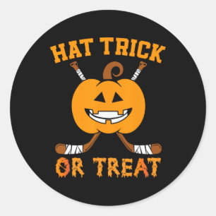 Hat Trick oder Treat Fun Eishockey Halloween Costu Runder Aufkleber