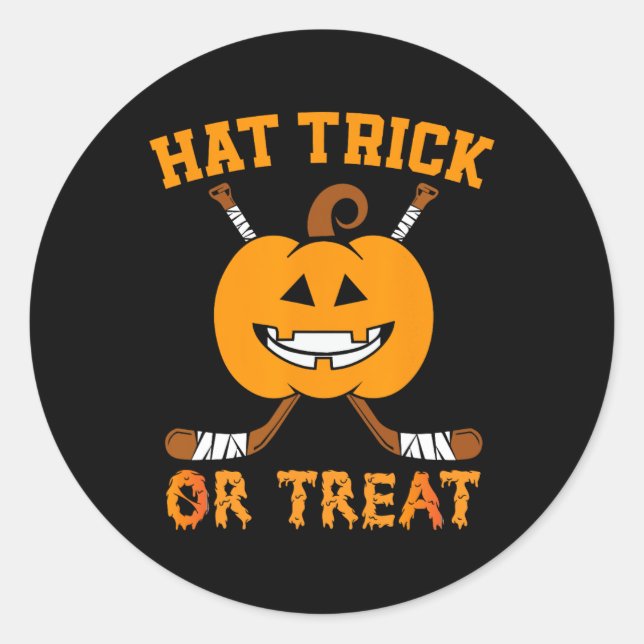 Hat Trick oder Treat Fun Eishockey Halloween Costu Runder Aufkleber (Vorderseite)