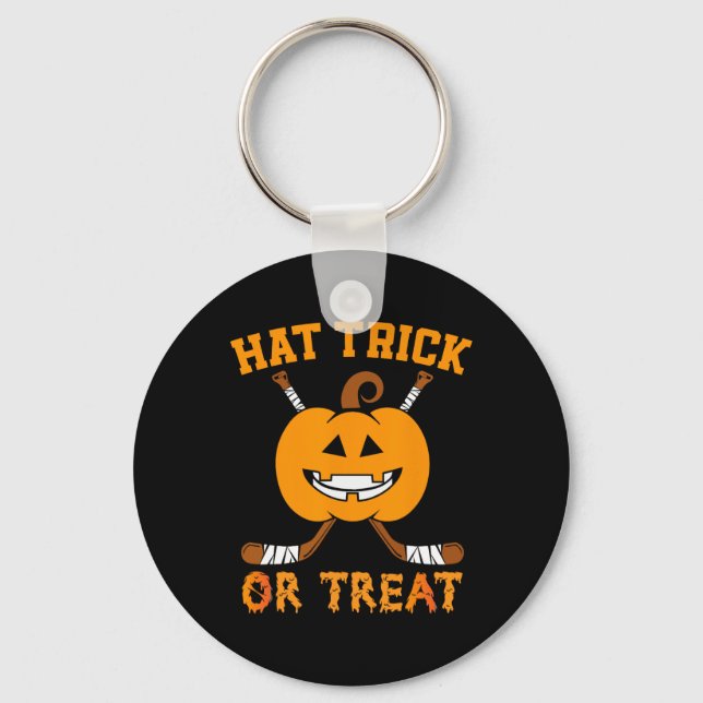 Hat Trick oder Treat Fun Eishockey Halloween Costu Schlüsselanhänger (Vorderseite)
