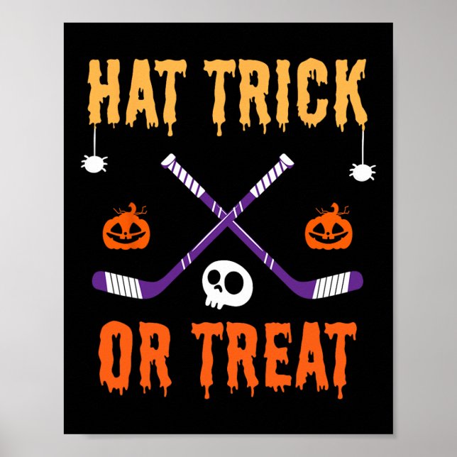 Hat Trick oder Treat Lustiges Hockey Halloween Kos Poster (Vorne)