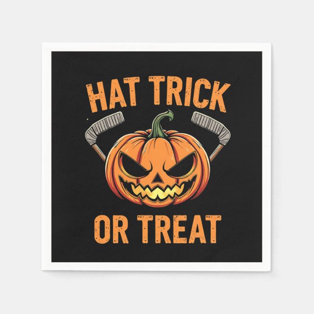 Hat Trick oder Treat Spooky Halloween Eishockey Serviette (Vorderseite)