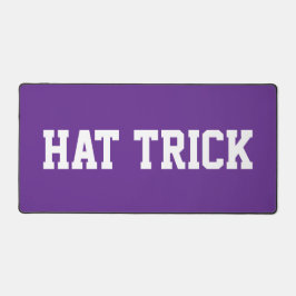 HAT TRICK Sporty White Hockey Text On Royal Purple Schreibtischunterlage