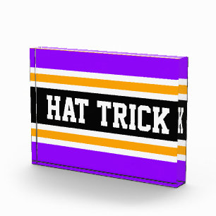 HAT TRICK Vivid Lila Black Yellow Hockey Streifen Fotoblock