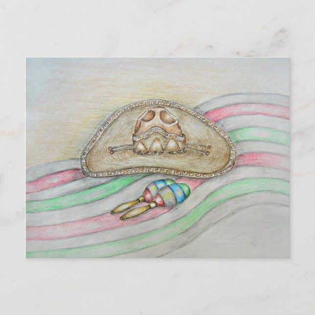 Hat und Maracas-Illustration Postkarte (Vorderseite)
