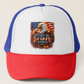 Hat, Vintage USA Flag & Eagle Embroidered Unisex B Truckerkappe