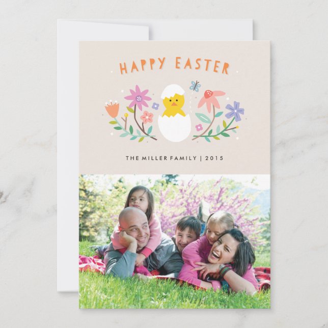 Hatched Oaster Card - Beige Feiertagskarte (Vorderseite)