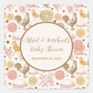 Hatching Bald Chicken Girl Baby Dusche Quadratischer Aufkleber