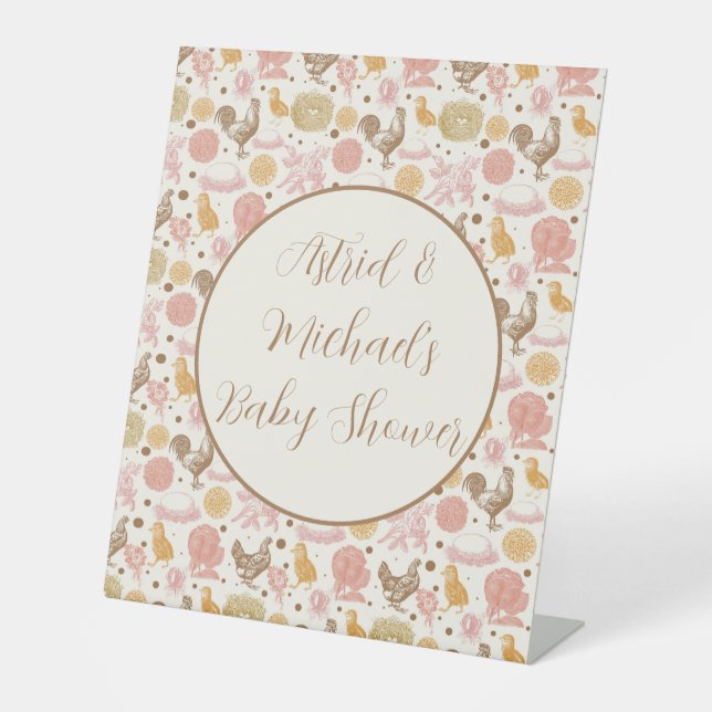 Hatching Bald Chicken Girl Baby Dusche Sockelschild (Vorderseite)