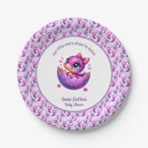 "Hatching bald" Lila Dinosaur Baby-Dusche Pappteller
