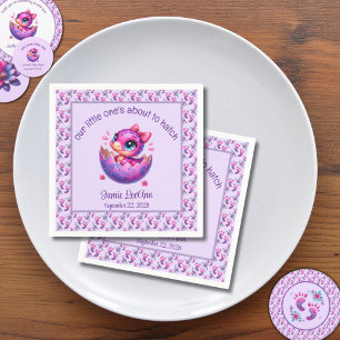 "Hatching bald" Lila Dinosaur Baby-Dusche Serviette