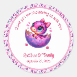 "Hatching bald" Niedlich Pink Dinosaur Baby Dusche Runder Aufkleber