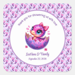 "Hatching bald" Niedliche Dinosaur Baby-Dusche Quadratischer Aufkleber