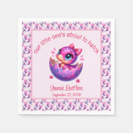 "Hatching bald" Pink Dinosaur Babydusche Serviette