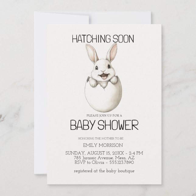 Hatching Bunny Baby Dusche Einladung (Vorderseite)