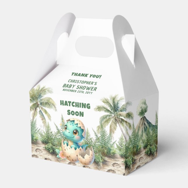 Hatching Soon Baby Shower Dinosaur Gefallen Box Geschenkschachtel (Vorderseite)