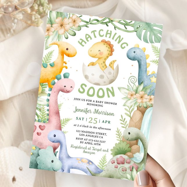 Hatching Soon Dino Baby Shower Gender Neutral Einladung (Von Creator hochgeladen)