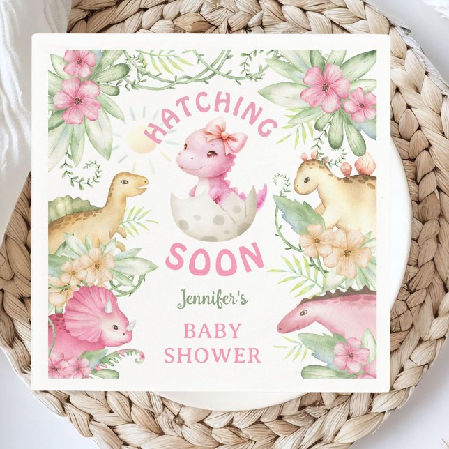 Hatching Soon Dino Girl Dinosaur Baby Shower Serviette (Von Creator hochgeladen)