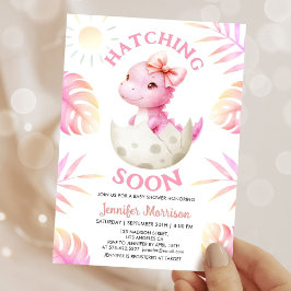 Hatching Soon Dinosaur Baby Shower Girl Pink Dino Einladung