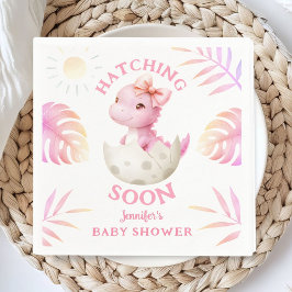 Hatching Soon Dinosaur Baby Shower Girl Pink Paper Serviette