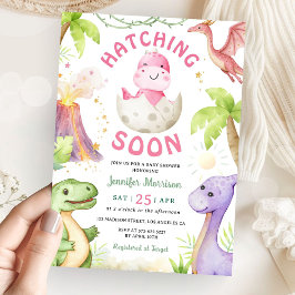 Hatching Soon Girl Dinosaur Baby Shower Einladung