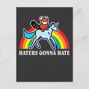 Haters Gonna Hate Funny Red Panda Reiten Unicorn Postkarte
