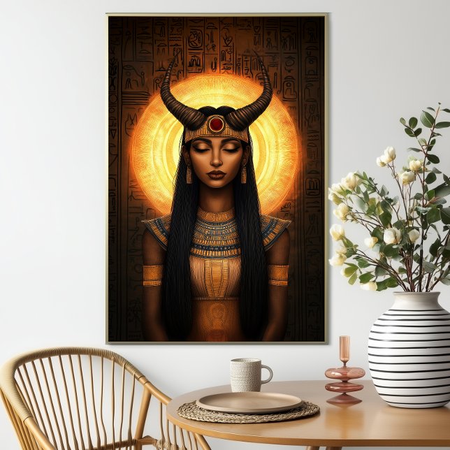 Hathor Ägyptische Gehörnte Göttin Gold Braun Kunst Poster (Von Creator hochgeladen)