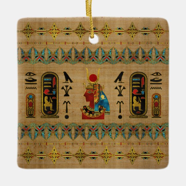 Hathor ägyptische Verzierung auf Papyrus Keramikornament (Vorderseite)
