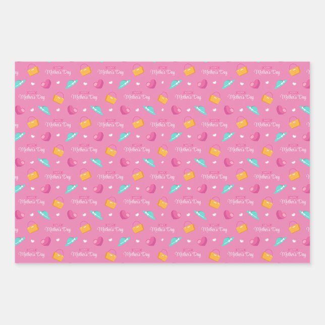Hats, Handtaschen und Herz - Rosa Muttertag Geschenkpapier Set (Vorderseite)